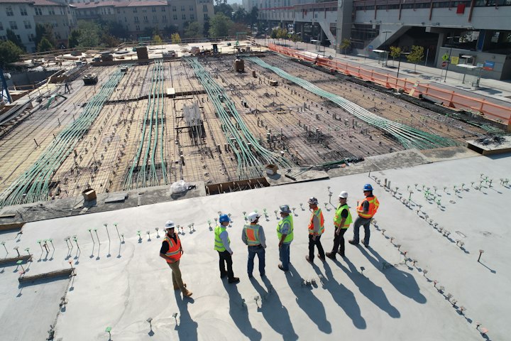 Plastic sheeting seals the work zone with negative air machine